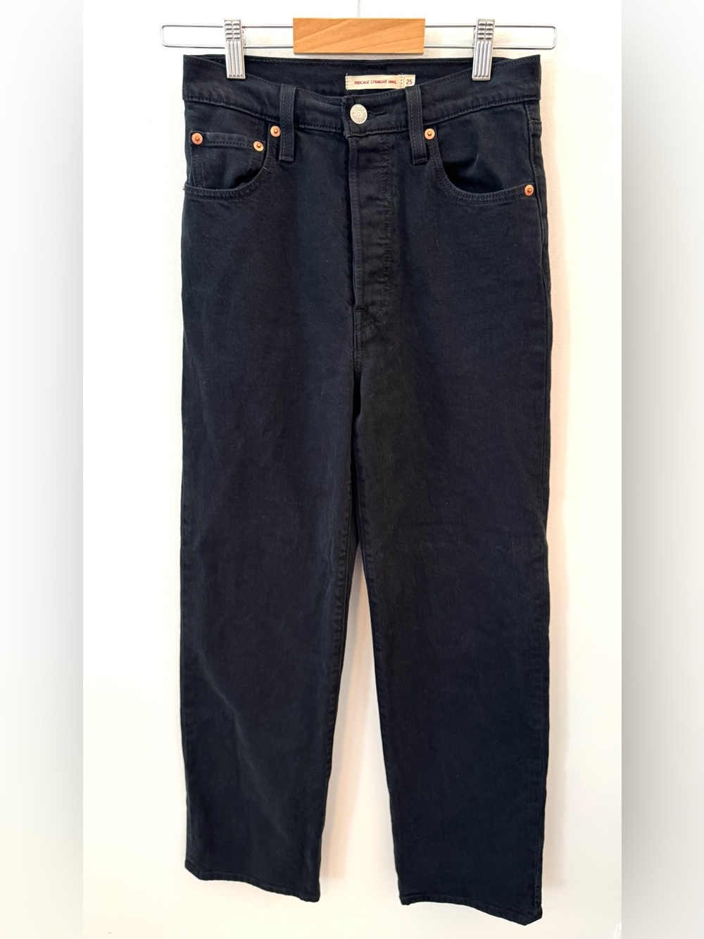 Levi's Ribcage Straight Ankle Jeans Black Sprout Size 25